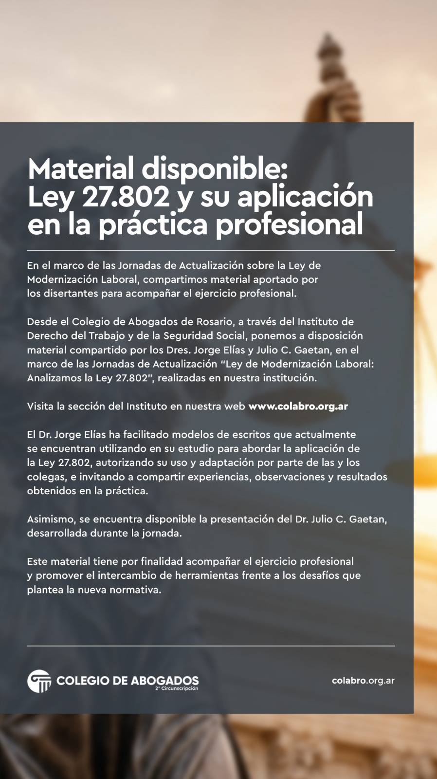 Material disponible: Ley 27.802 y su aplicación en la práctica profesional